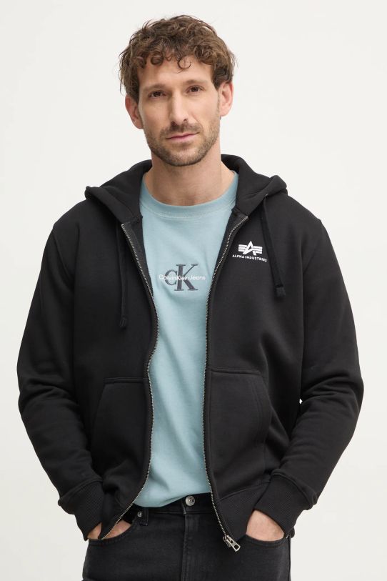 Кофта Alpha Industries Basic Zip Hoody SL с капюшоном чёрный 118342.03