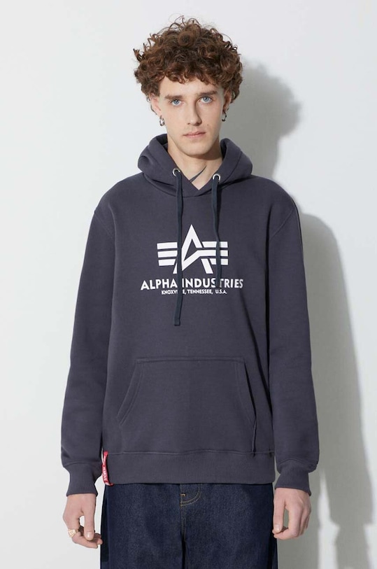 Суичър Alpha Industries Basic Hoody надпис тъмносин 178312.02