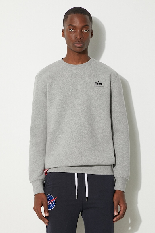 Alpha Industries felpa Basic Sweater Small Logo sovrastampa grigio 188307.17