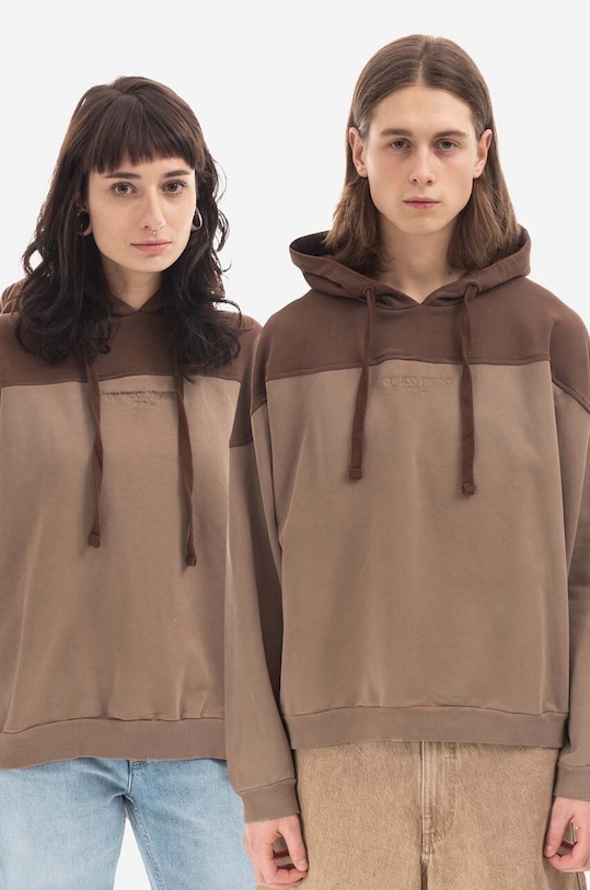 Guess U.S.A. bluza bawełniana z kapturem brązowy M2BQ02.KBB40