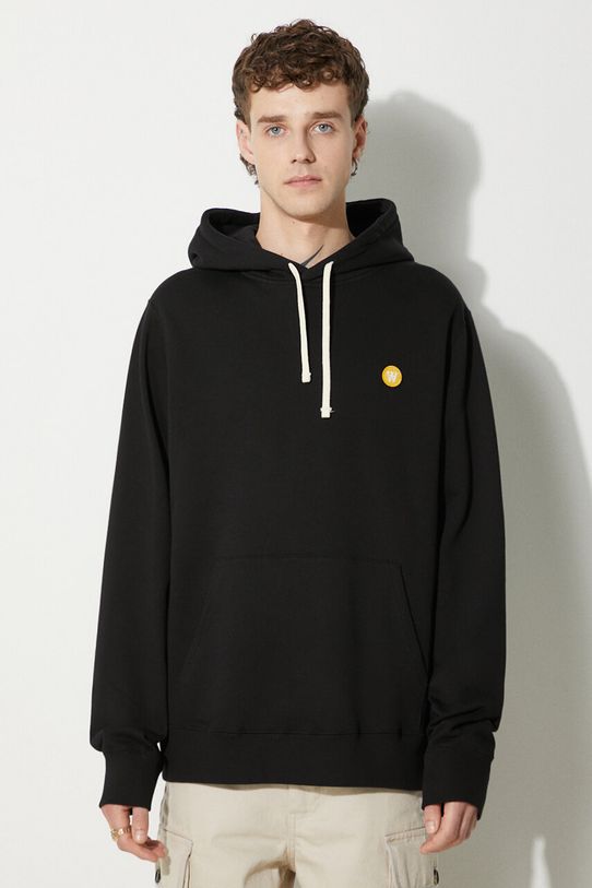 Wood Wood bluza bawełniana Ian Double z kapturem czarny 10005600.2424