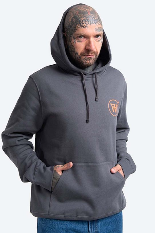 Wood Wood bluza bawełniana Ian Hoodie nadruk szary 10135605.2424