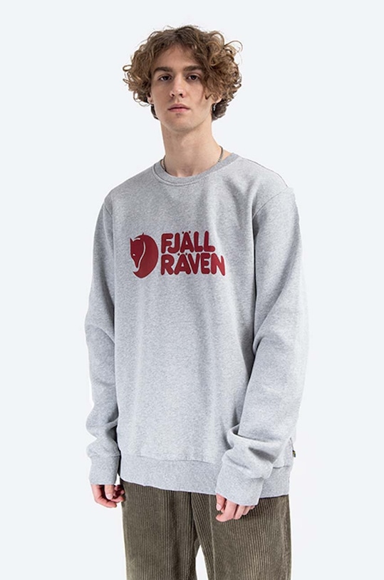 Бавовняна кофта Fjallraven Logo Sweater без капюшона сірий F84142