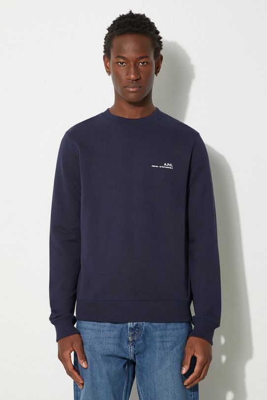 Βαμβακερή μπλούζα A.P.C. Sweat Item λείο σκούρο μπλε COEAS.H27608