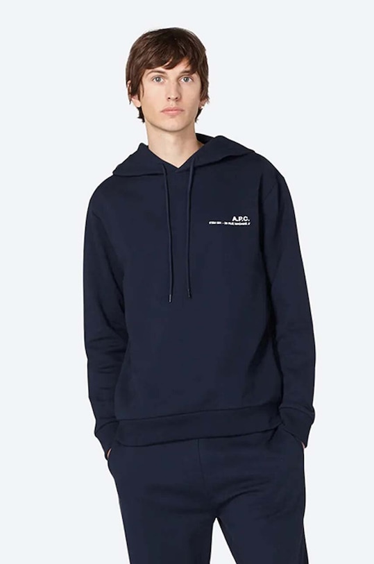 Bavlněná mikina A.P.C. Hoodie Item COEAS-H27672 BLACK s kapucí námořnická modř COEAS.H27672