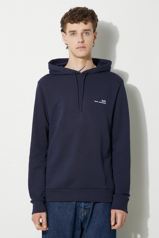 A.P.C. hanorac de bumbac Hoodie Item cu gluga bleumarin COEAS.H27672