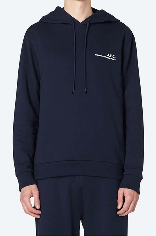 Bavlněná mikina A.P.C. Hoodie Item COEAS-H27672 BLACK námořnická modř COEAS.H27672