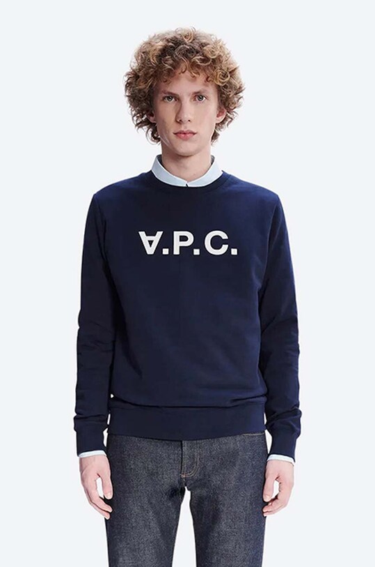 Pamučna dukserica A.P.C. Sweat Vpc natpis mornarsko plava COECQ.H27378