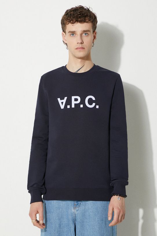 Βαμβακερή μπλούζα A.P.C. Sweat Vpc απλικέ σκούρο μπλε COECQ.H27378