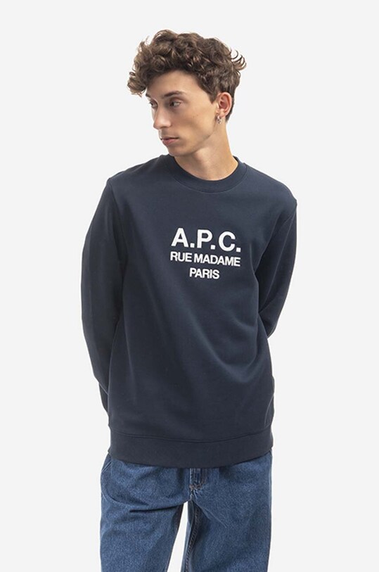 Pamučna dukserica A.P.C. Rufus Sweat print mornarsko plava COEZD.H27500