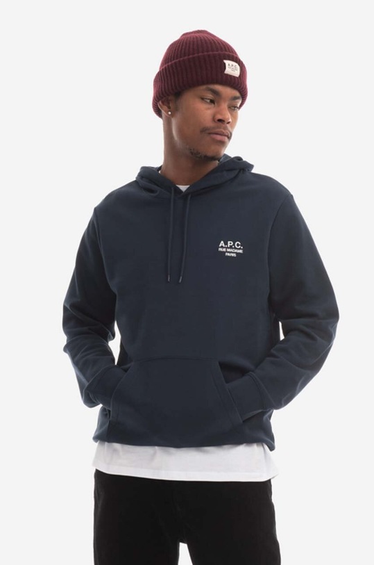 A.P.C. cotton sweatshirt Hoodie Marvin COEZD-H27733 BLACK cotton navy COEZD.H27733