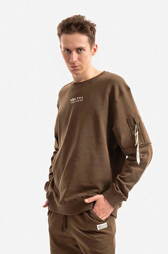 Bavlněná mikina Alpha Industries bez kapuce zelená 118316.629