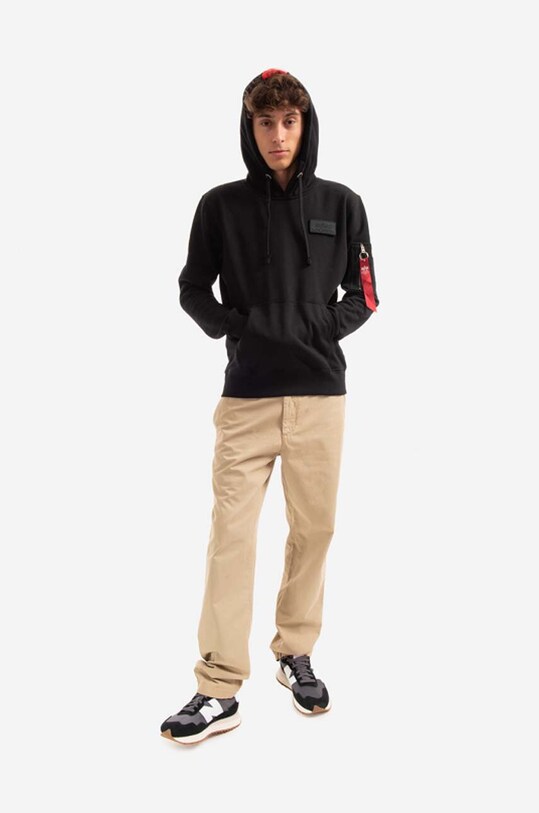 Alpha Industries sweatshirt Red Stripe Hoody 178314.03 black AA00
