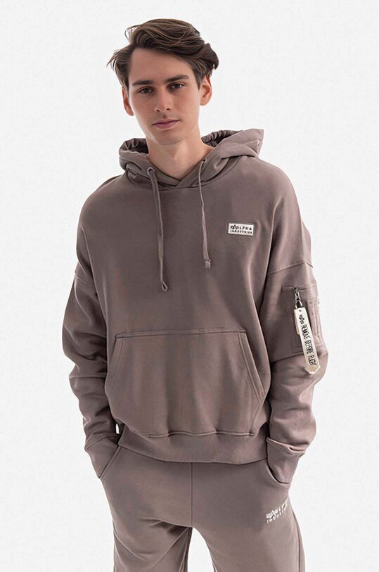 Alpha Industries bluza bawełniana Organics OS Hoody bawełna brązowy 118349.628