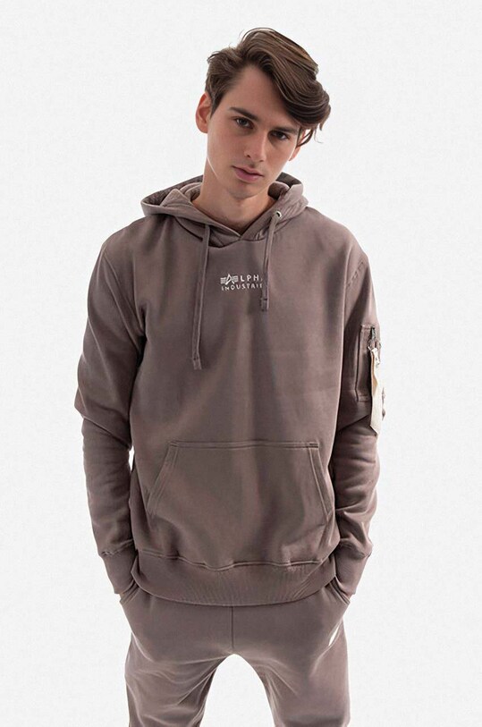 Alpha Industries bluza bawełniana Organics EMB Hoody z kapturem beżowy 118350.628