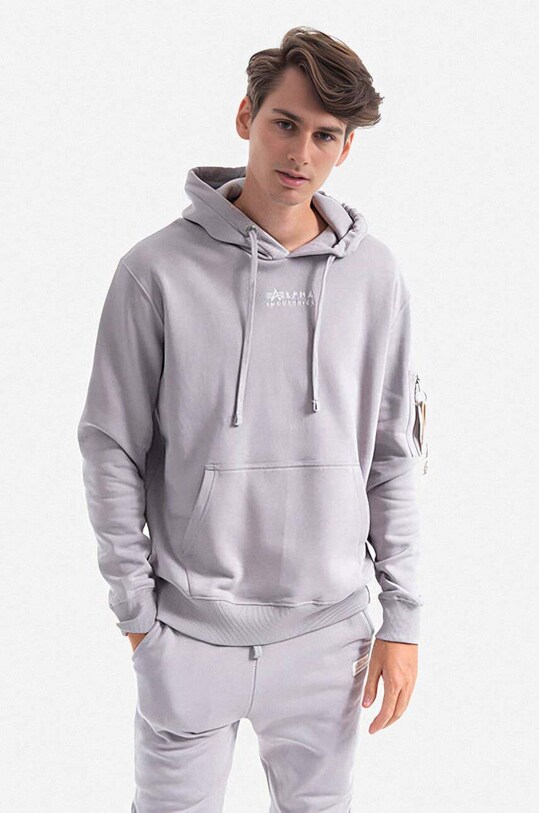 Хлопковая кофта Alpha Industries Organics Emb Hoody хлопок серый 118350.643