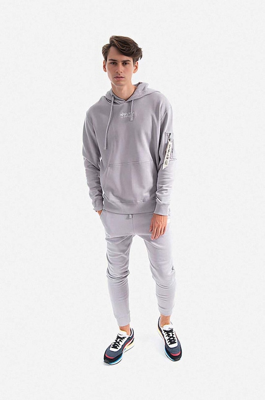 Bavlnená mikina Alpha Industries Organics Emb Hoody 118350.643 sivá AA00