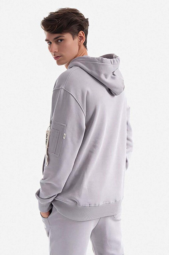 Одежда Хлопковая кофта Alpha Industries Organics Emb Hoody 118350.643 серый