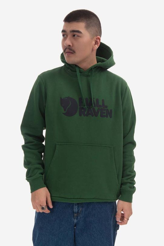 Pamučna dukserica Fjallraven Logo Hoodie outdoor zelena F84144.678