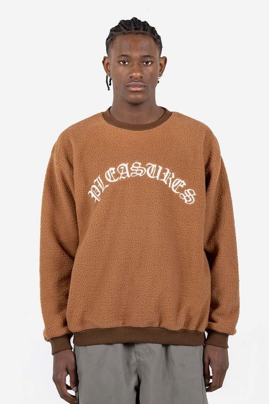 PLEASURES sweatshirt Mars Sherpa Crewneck fleece brown P23SP019