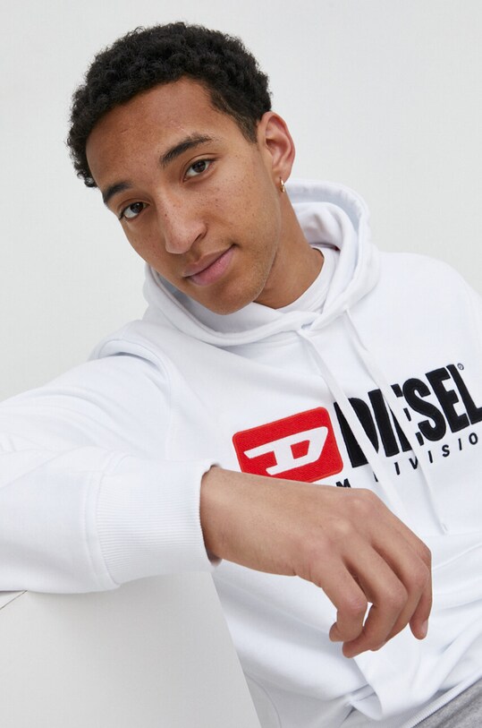 Bavlnená mikina Diesel S-GINN-HOOD-DIV bavlna biela A03757.0GEAD