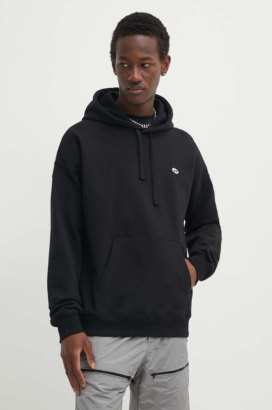 Хлопковая кофта Diesel S-ROB-HOOD-DOVAL-PJ с капюшоном чёрный A03786.0BKAF