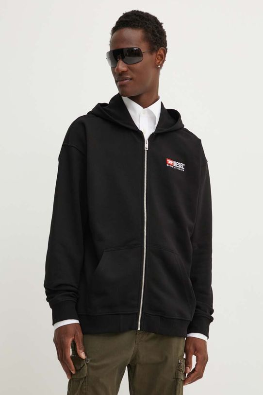 Βαμβακερή μπλούζα Diesel S-BOXT-HOOD-ZIP-DIV στάμπα μαύρο A14946.0GEAD