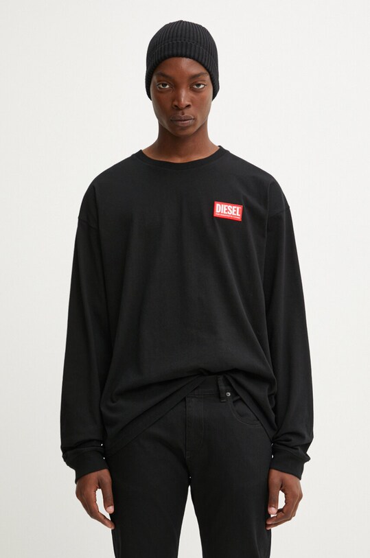 Хлопковый лонгслив Diesel T-BOXT-LS-LAB relaxed чёрный A14948.0NIAR