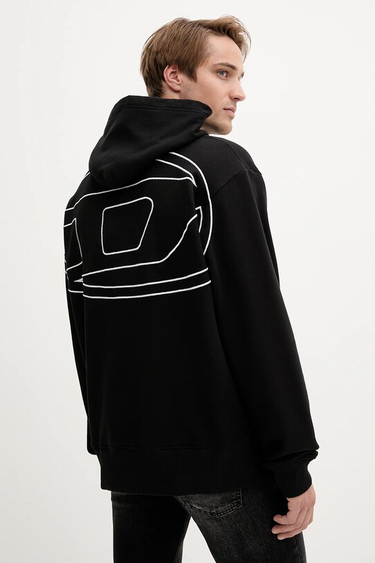 Diesel bluza bawełniana S-MACS-HOOD-MEGOVAL-D z kapturem czarny A11304.0GYCJ
