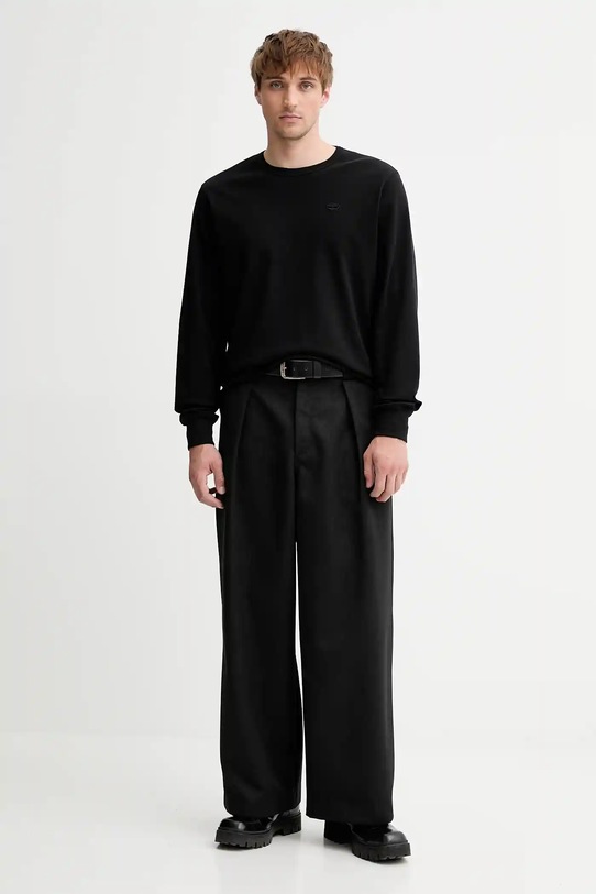 Diesel longsleeve bawełniany T-ADJUST-LS-SLITS-R17 A18142.0AIJU czarny AA00