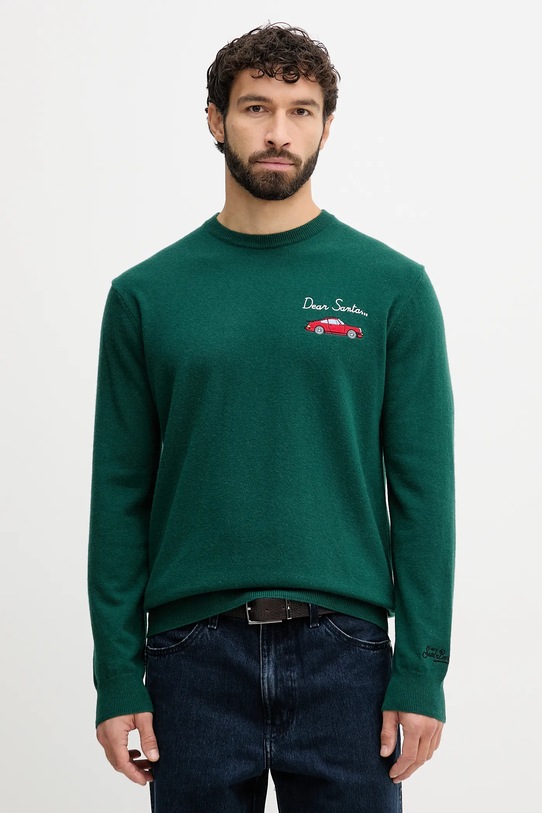 MC2 Saint Barth sweter z dodatkiem wełny okrągły zielony HER0024
