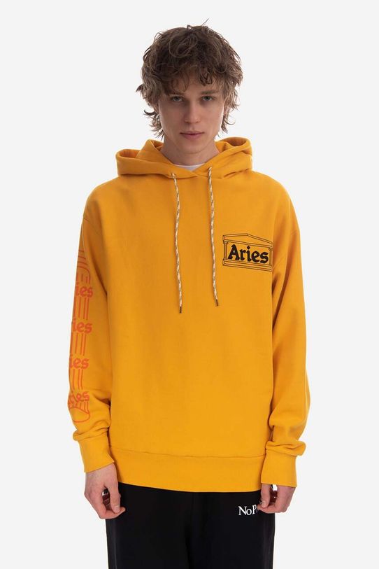 Pamučna dukserica Aries Column Hoodie print zlatna AR20010