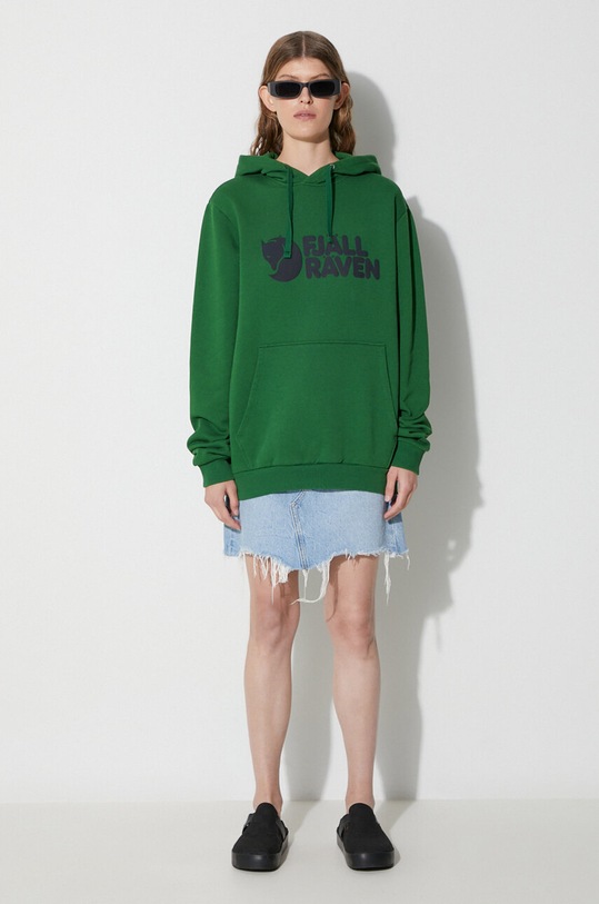 Fjallraven felpa in cotone Logo Hoodie all'aperto verde 84144