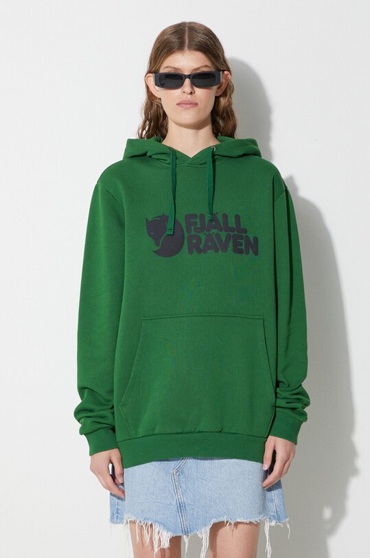 Fjallraven felpa in cotone Logo Hoodie verde 84144