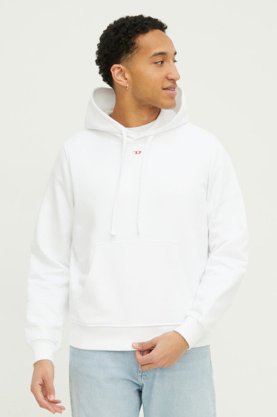 Diesel bluza bawełniana S-GINN-HOOD-DIV FELPA bawełna biały A04073.0GEAD