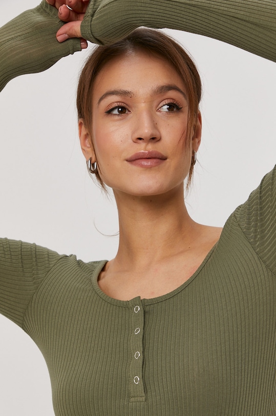 Pieces - Tričko s dlouhým rukávem zelená 17101437
