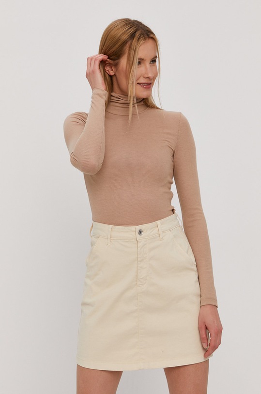Tričko s dlouhým rukávem Pieces s elastanem béžová 17110549
