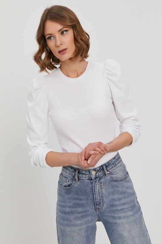 Tričko s dlhým rukávom Pieces s elastanom biela 17111987
