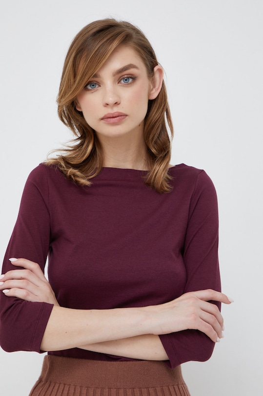 Majica dugih rukava Vero Moda s elastinom bordo 10274133.Winetastin