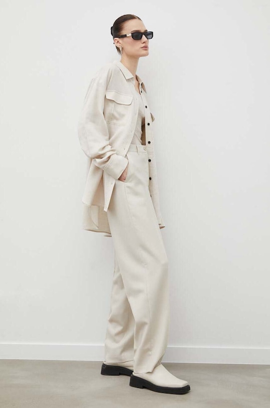 Βαμβακερή μπλούζα με μακριά μανίκια American VintageT-SHIRT ML COL ROND MAS04 μπεζ AA00