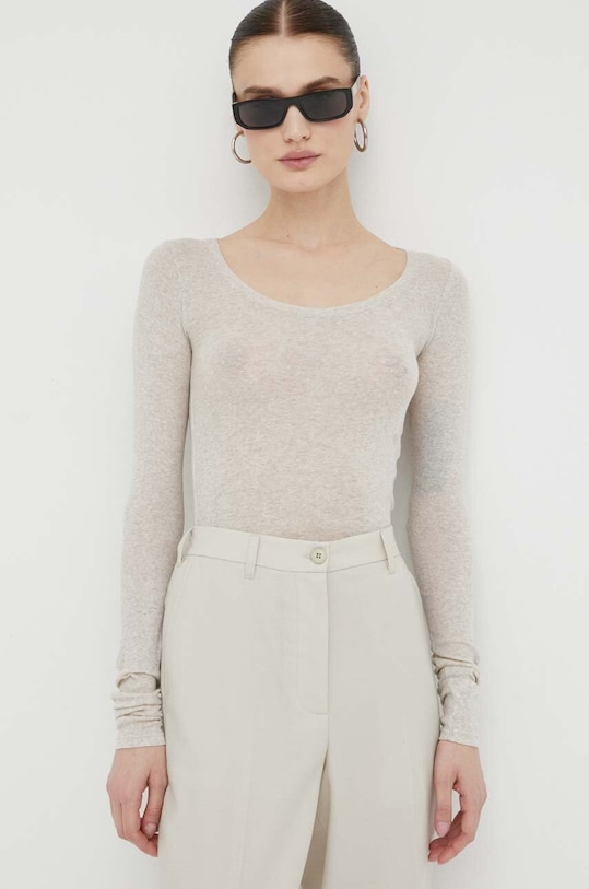 Βαμβακερή μπλούζα με μακριά μανίκια American VintageT-SHIRT ML COL ROND μπεζ MAS04