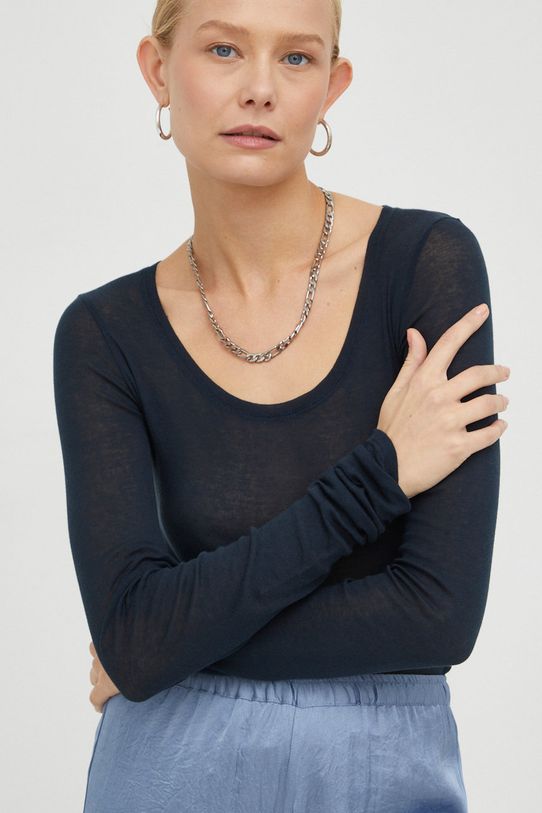 American Vintage longsleeve din bumbac melanj bleumarin MAS04