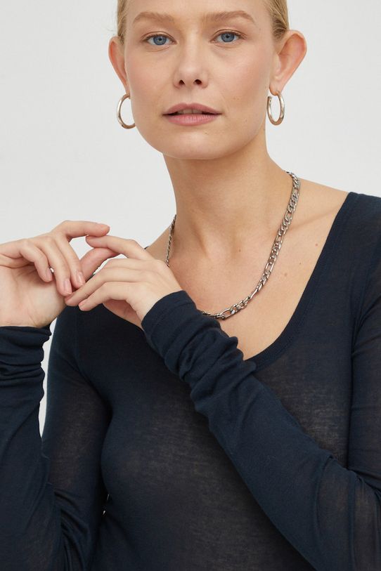 American Vintage longsleeve din bumbac bleumarin MAS04