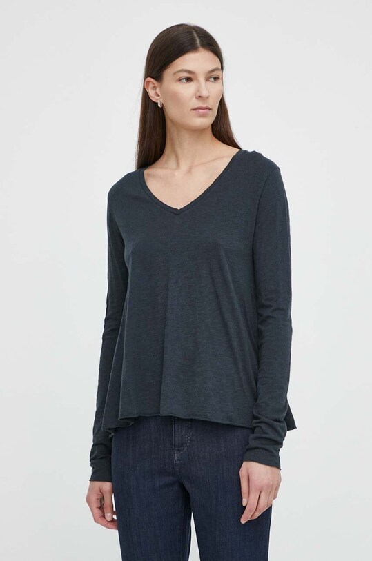 American Vintage longsleeve T-SHIRT ML COL V pozostałe granatowy JAC52