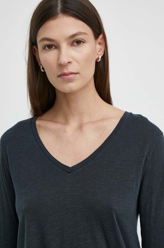 Odzież American Vintage longsleeve T-SHIRT ML COL V JAC52 granatowy