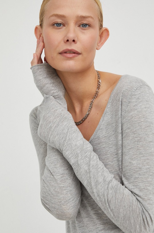 American Vintage longsleeve T-SHIRT ML COL V pozostałe szary JAC52