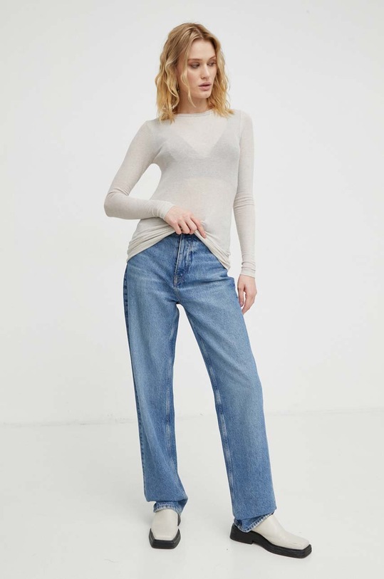 Bruuns Bazaar longsleeve z domieszką wełny BBW1071N beżowy SS24