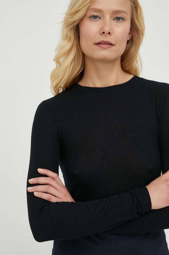 Bruuns Bazaar hosszúujjú gyapjú keverékből fekete BBW1071N