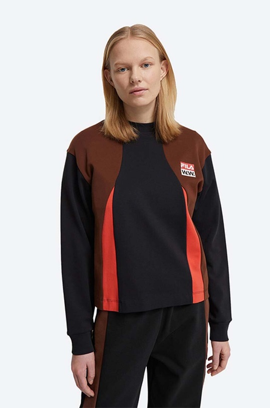 Wood Wood longsleeve bawełniany x Fila wzorzyste czarny 688377.B028