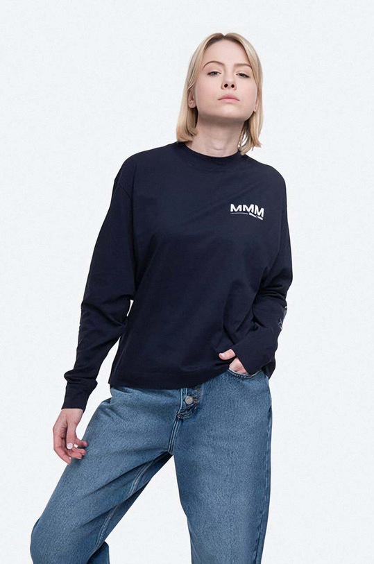 Wood Wood top a maniche lunghe in cotone Astrid rilassato blu navy 12021505.2434